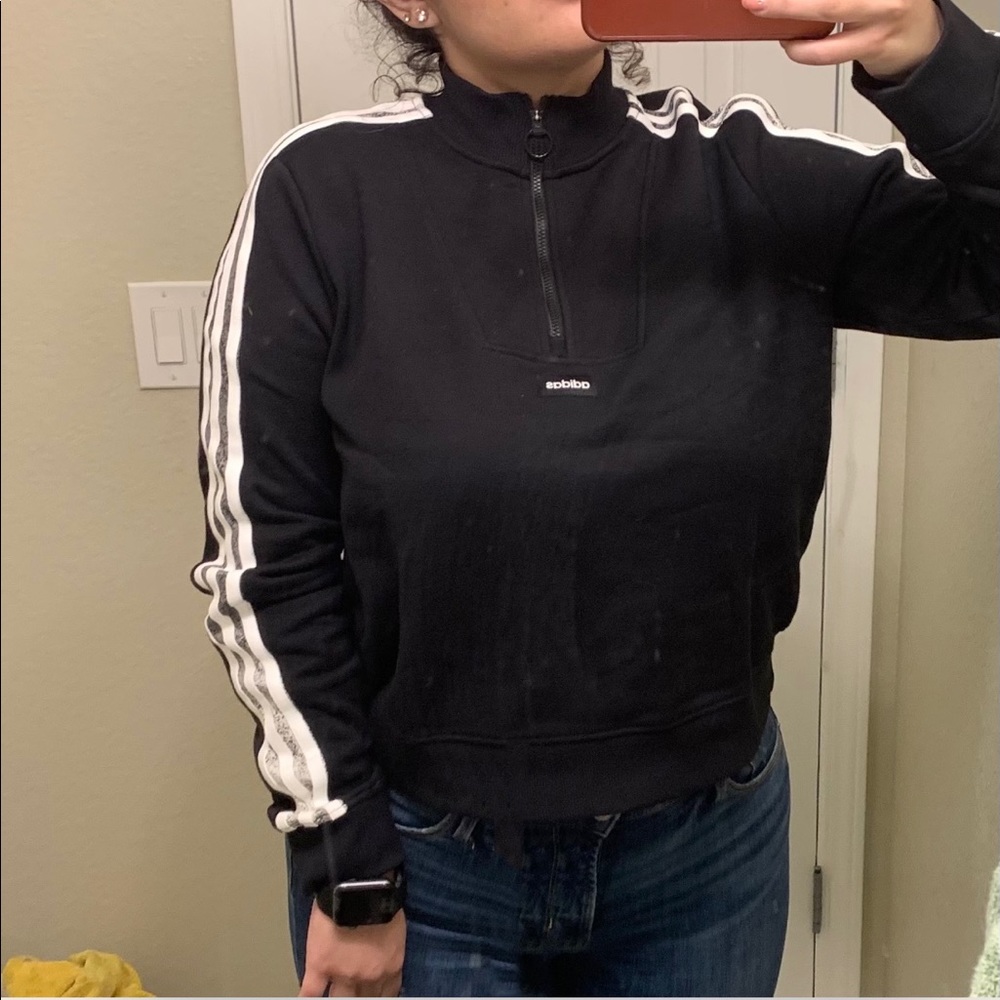 Black w/ white stripe Adidas half zip sweater NWT